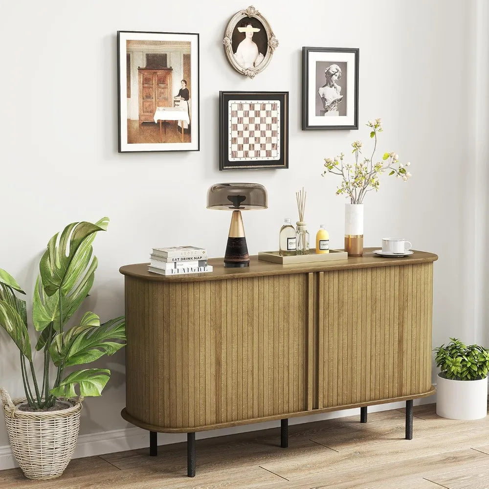 Buffet Cabinet Storage Mid Century Modern Sideboard with Tambour Doors