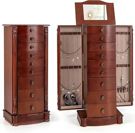 Jewelry Storage Cabinet with Flip Mirror 8 Drawers Side Doors Organizer