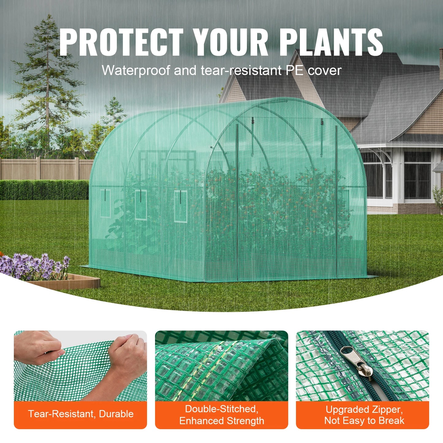 Large Walk-in Tunnel Greenhouse Heavy-Duty PE Cover Steel Frame