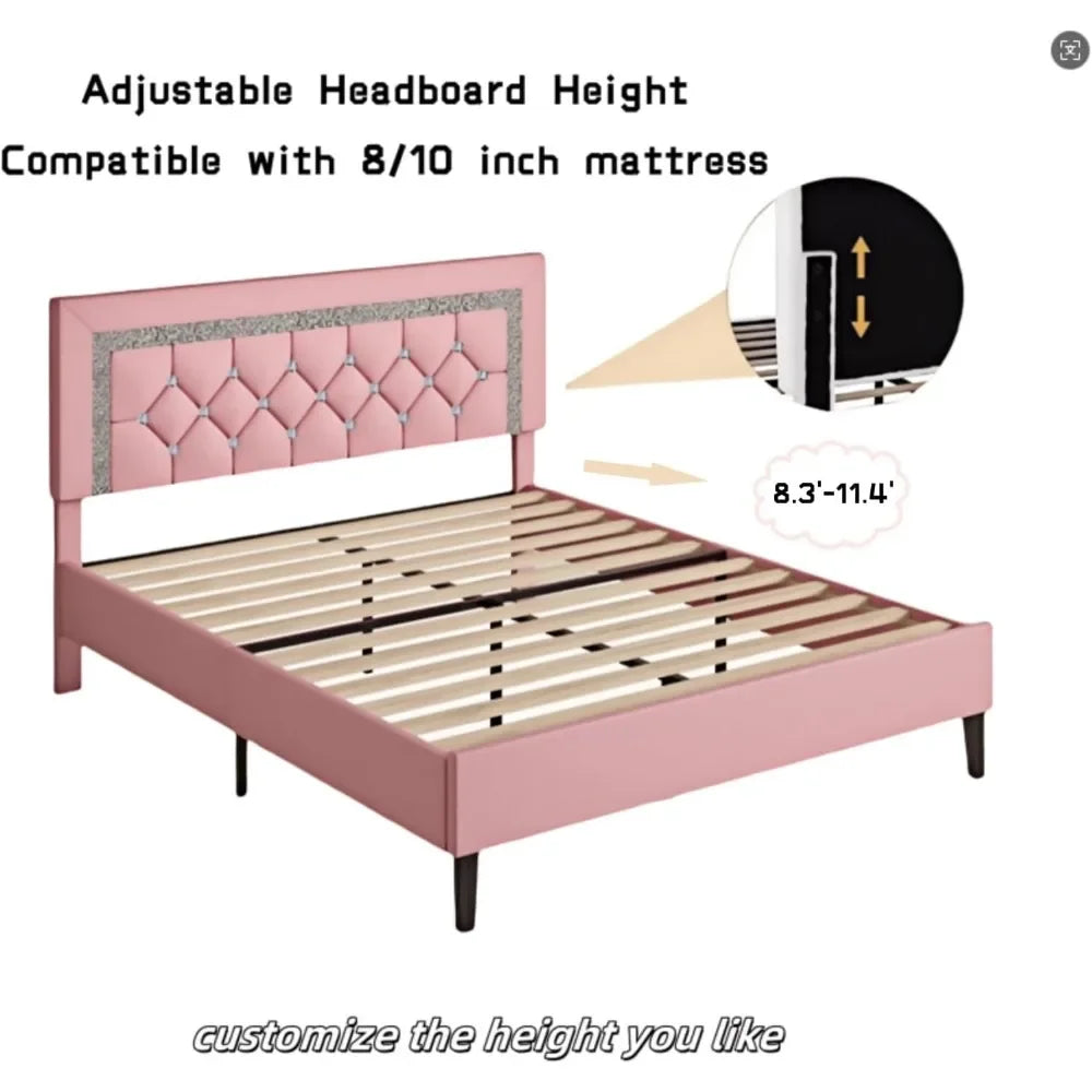 Upholstered Platform Bed Frame with Tufted Headboard and Storage