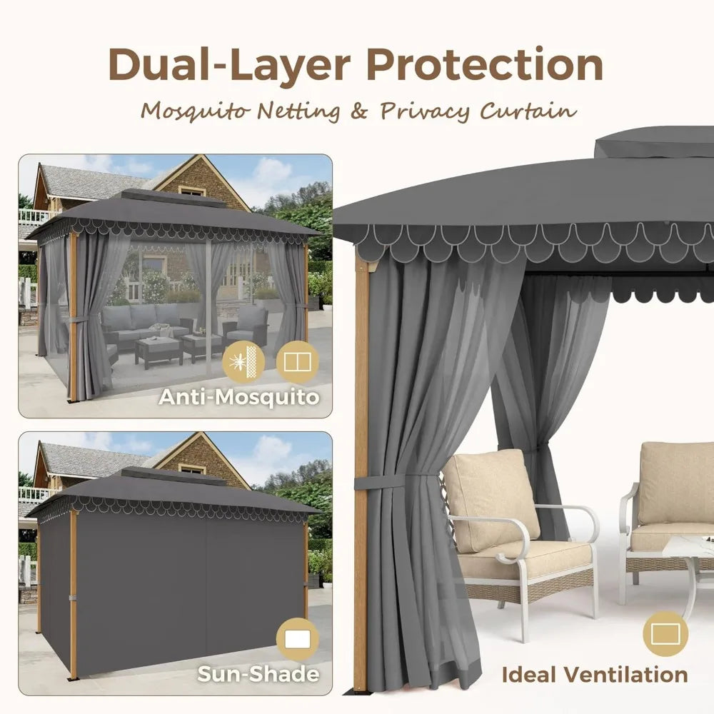 10x13 Outdoor Gazebo with Double Roofs Metal Frame Patio Canopy