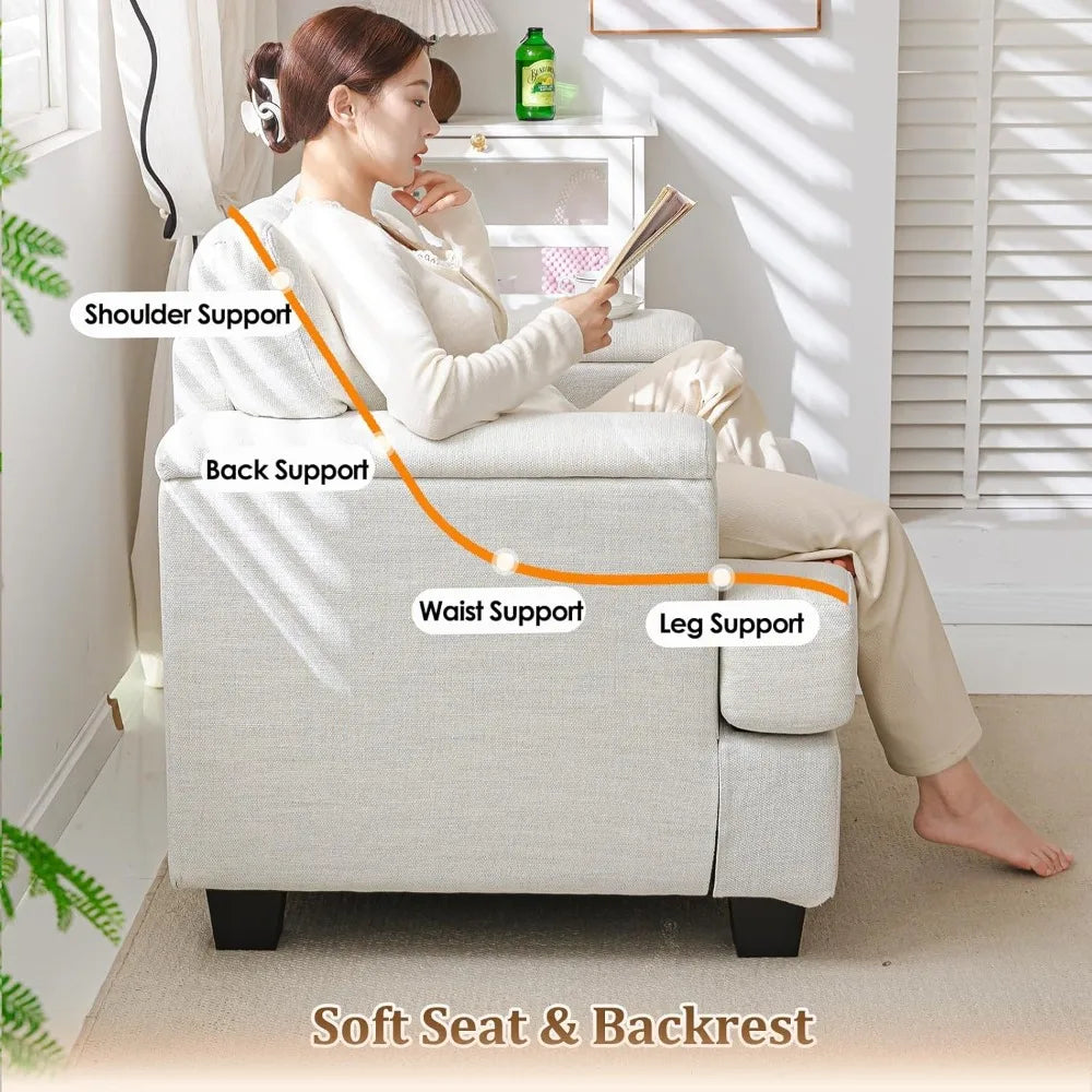 Oversized Accent Chair with Armrest Storage Deep Comfy Reading Chair