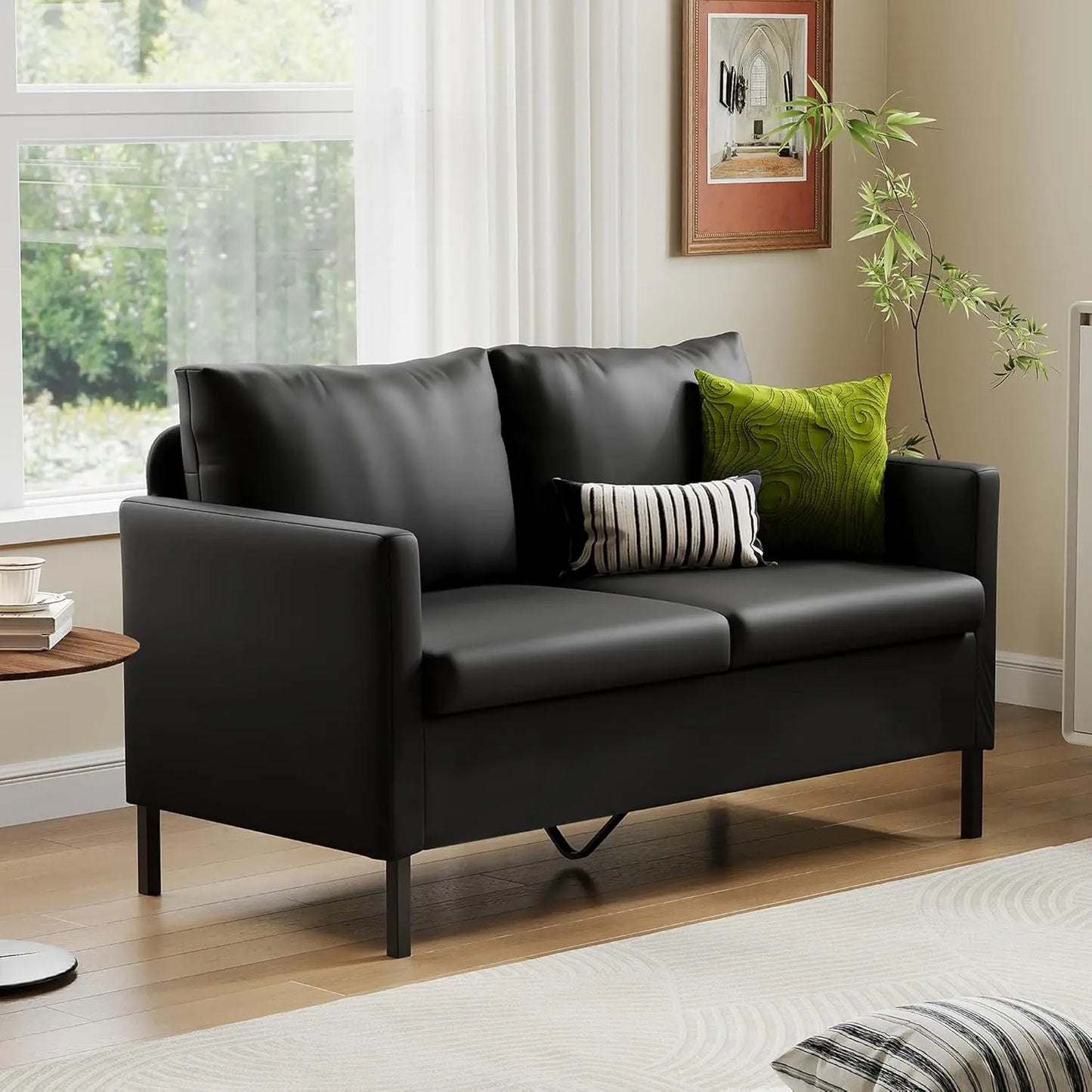 Modern Faux Leather Mini Couch Small Space Love Seat Sofa