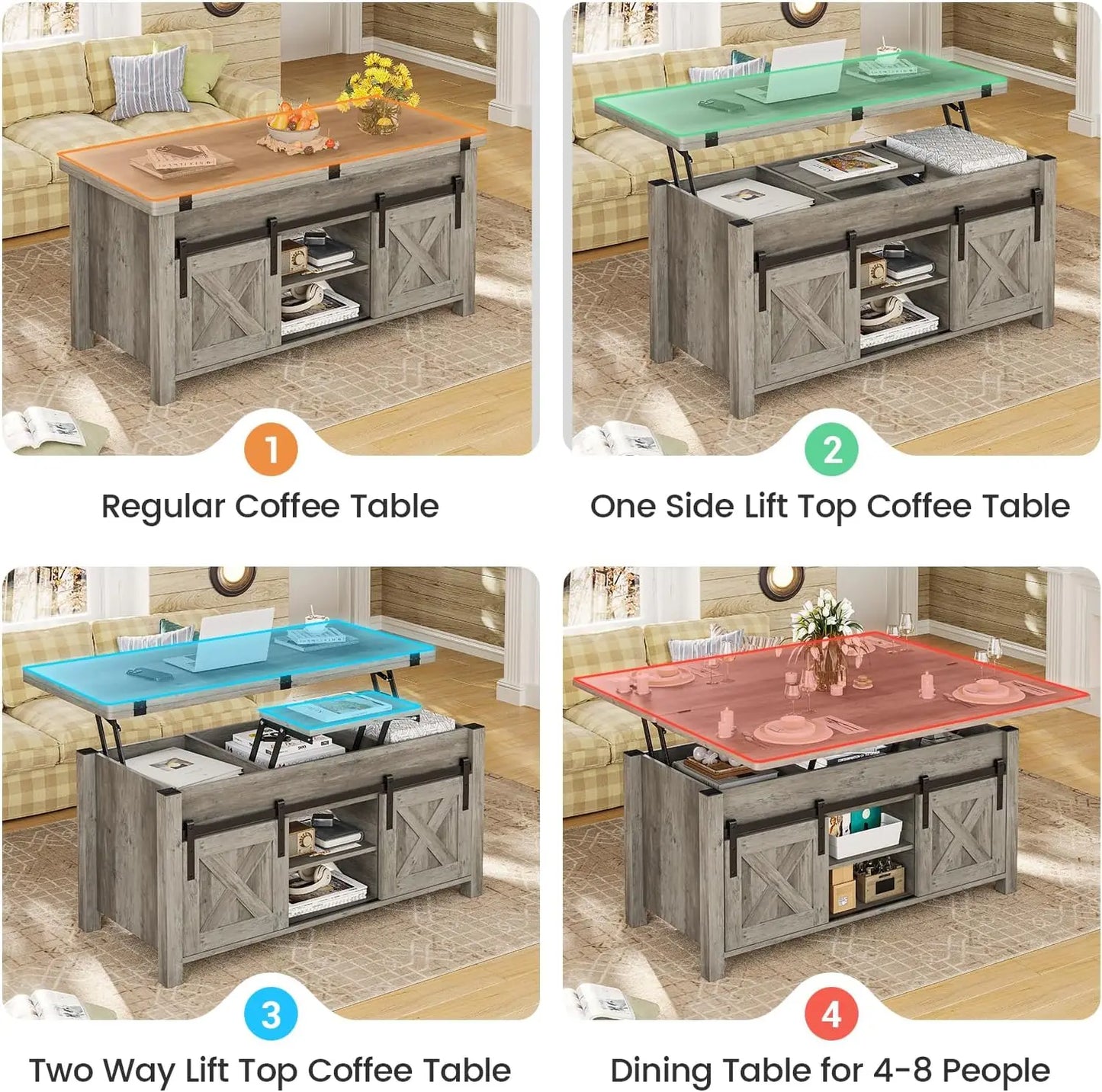 Ljustra Lift Top Coffee Table 4 in 1 Multi-Function Storage Table