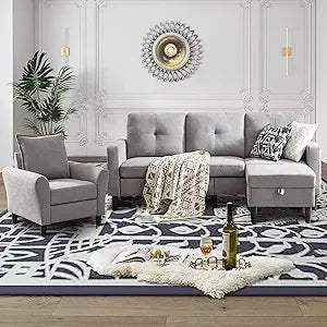 Ljustra Convertible Sectional Sofa Set Modern 3-Seat Couch Reversible Chaise