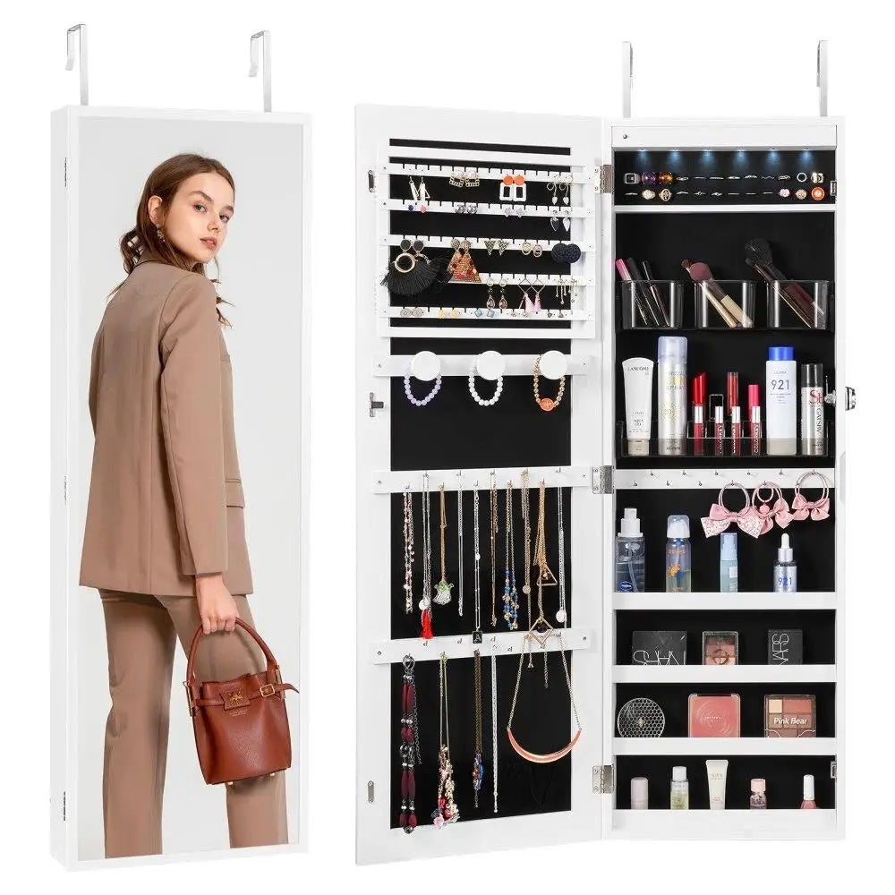 Mirror Jewelry Cabinet Lockable Wall Door Mount Armoire 42.5 Inches