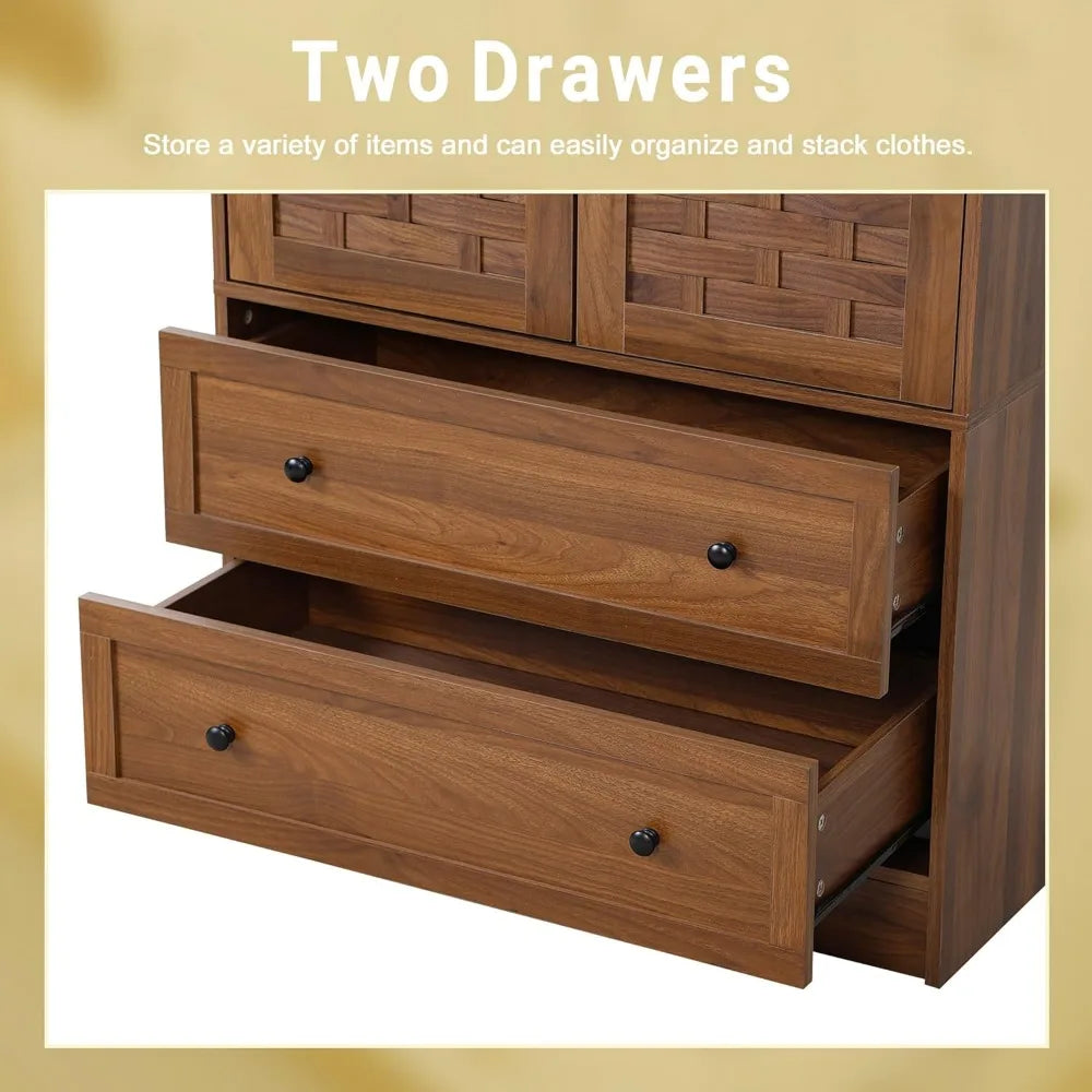 Stylish Freestanding Armoire Wardrobe with Drawers and Hanging Rail