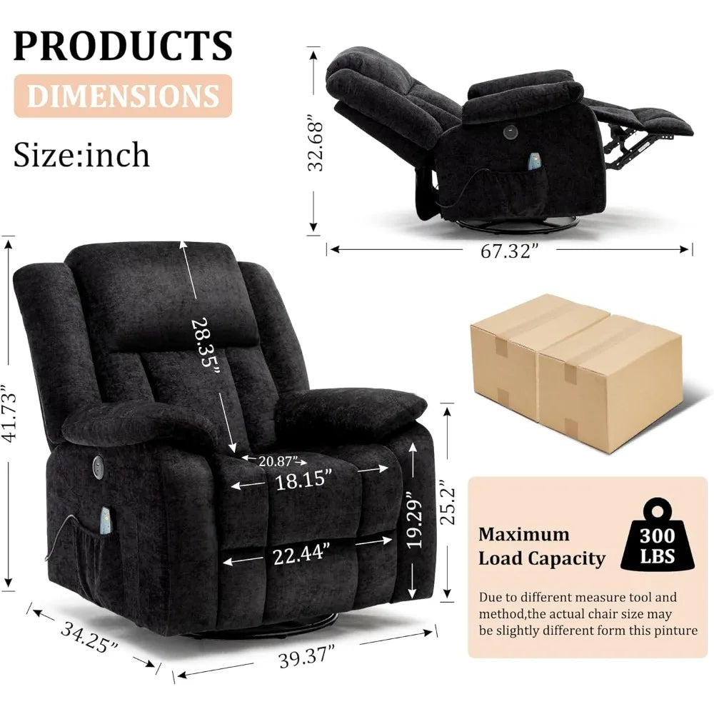 360° Swivel Rocker Recliner Chair with Massage and Heating Function