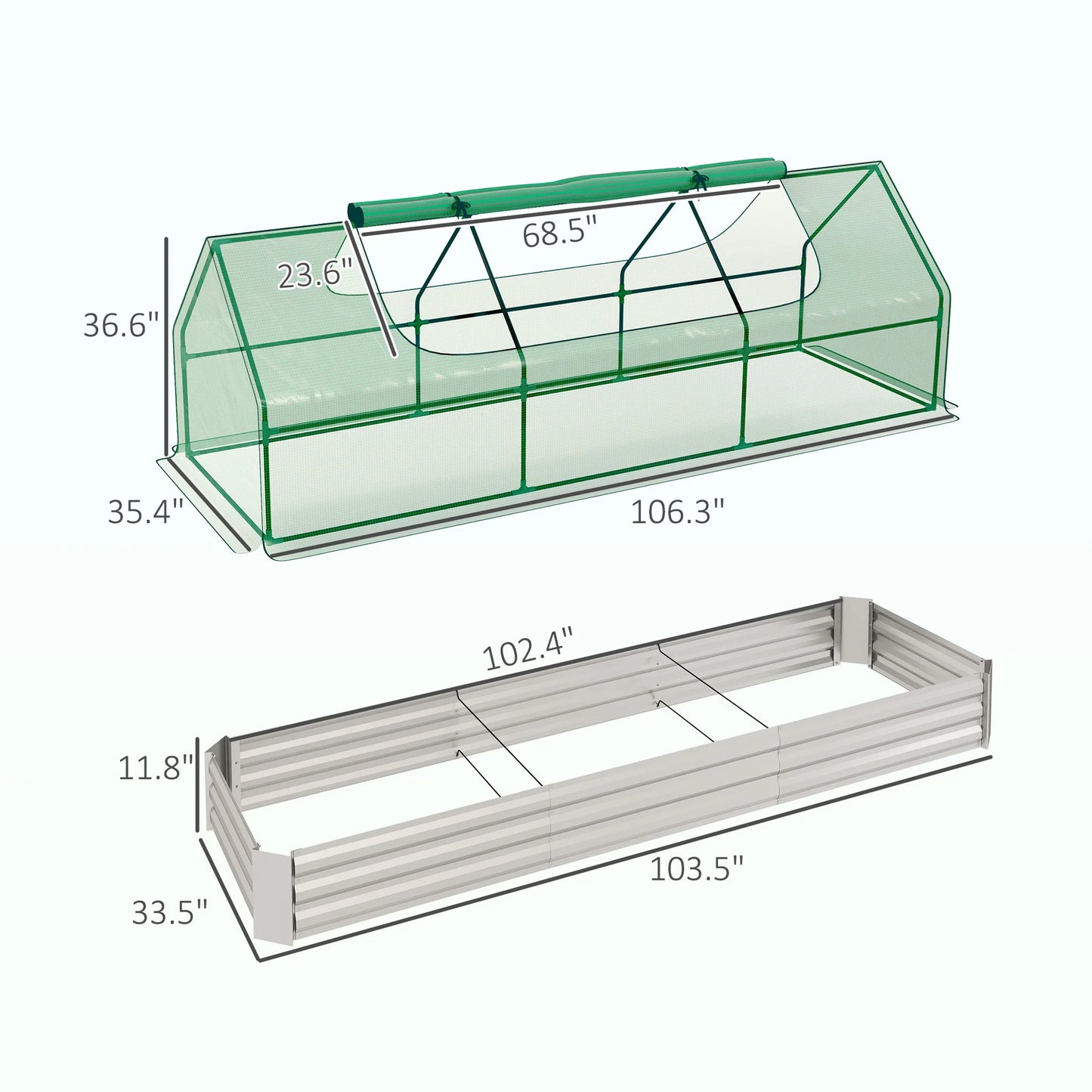 Ljustra Raised Garden Bed with Mini Greenhouse Galvanized Steel 8.6ft