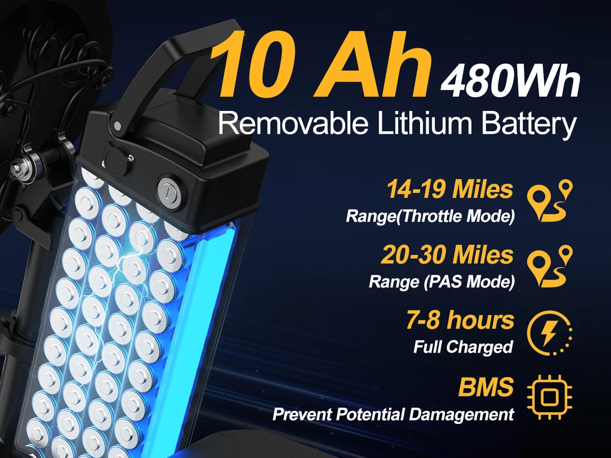 Ljustra Electric Bicycle 20MPH Folding Bike Adults 30 Mile Range