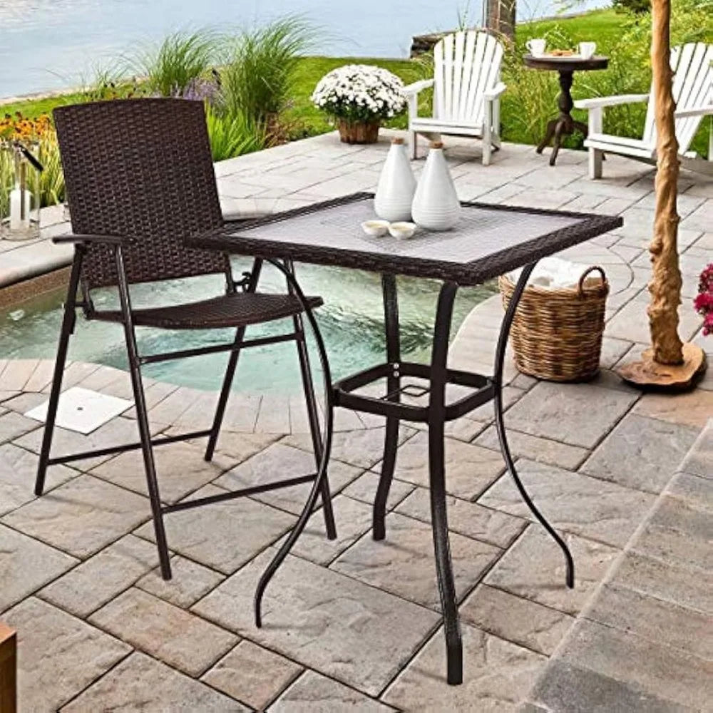 Patio Bar Table with Umbrella Hole Heavy Duty Outdoor Glass Top 37 Inch