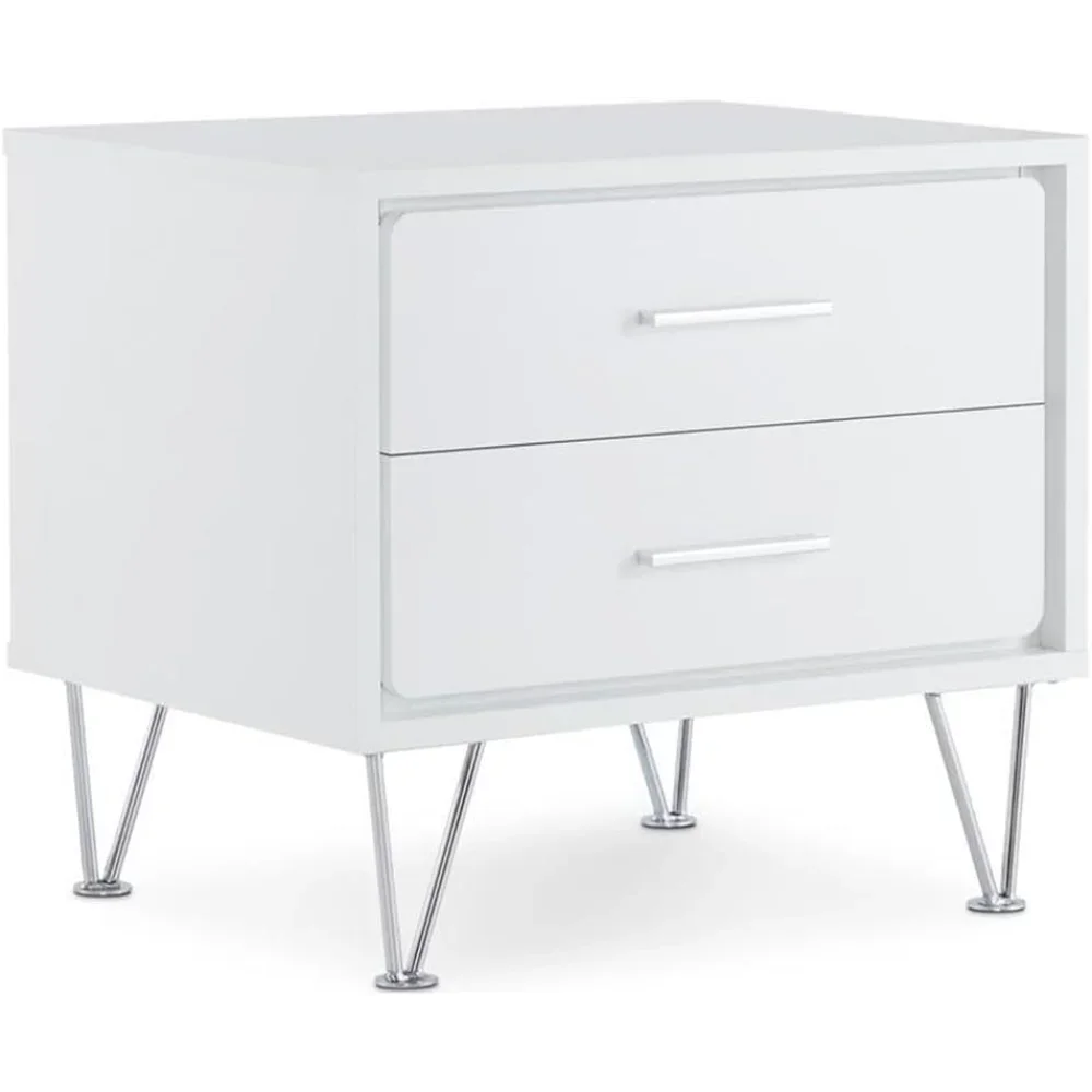Ljustra Wooden Rectangular 2-Drawer Nightstand with V Shaped Legs