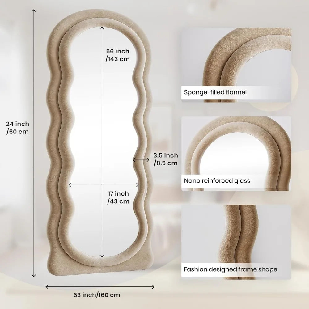 Full Length Arched Wavy Mirror 63"x24" Wall Mounted Floor Standing