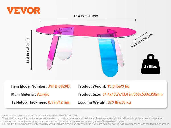 Ljustra Acrylic End Table C-Shaped Minimalist Clear Side Table for Living Room