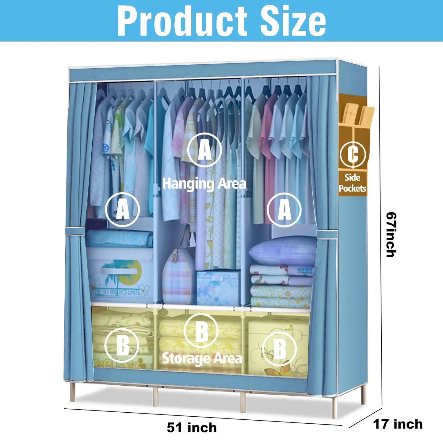Portable Closet Organizer Rack Clothes Storage Shelf Easy Assembly