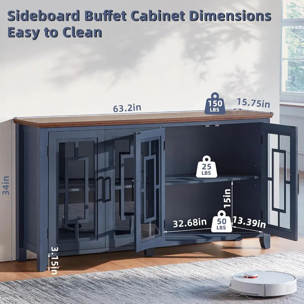 Large Sideboard Buffet Cabinet 63" Farmhouse Kitchen Storage Bar