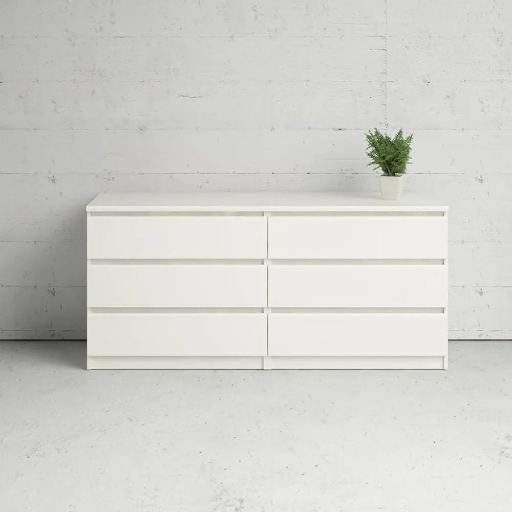 6 Drawer Double Dresser Contemporary Handle-free Bedroom Furniture