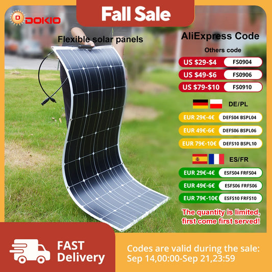 Ljustra 18V 100W Flexible Solar Panel Waterproof Monocrystalline Camping RV