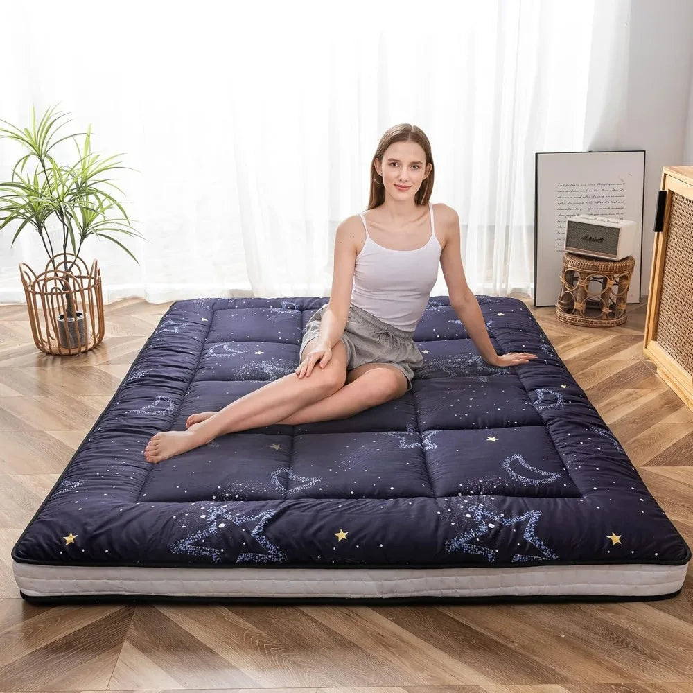 Ljustra Black Moon and Star Futon Mattress Japanese Floor Mattress King