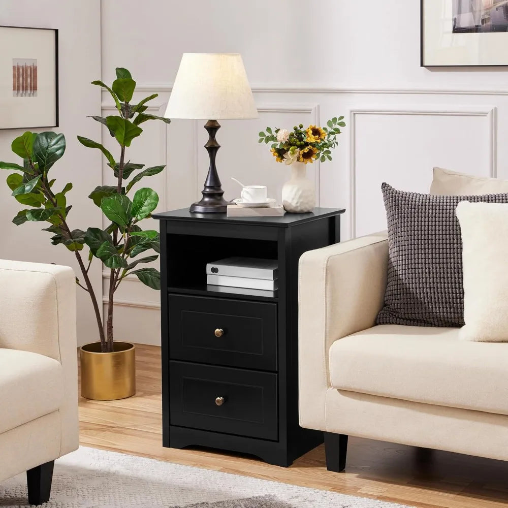 Nightstand Set of 2 Wooden Bedside Tables with Drawers for Small Spaces