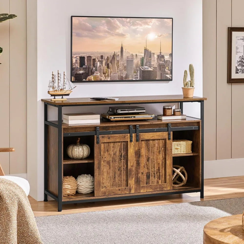 Ljustra Barn Door TV Stand for 55 Inch TV with Adjustable Shelves