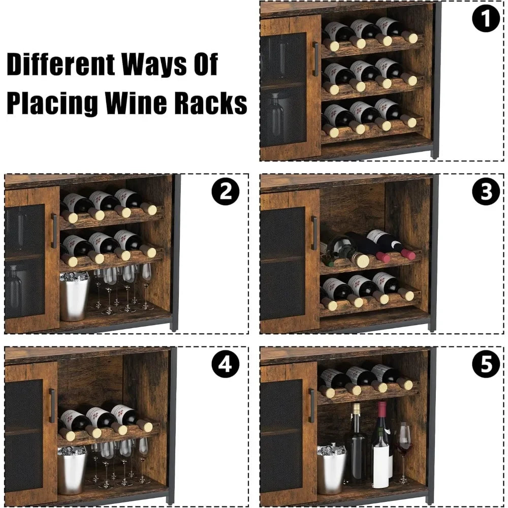 Wine Bar Cabinet with Detachable Wine Rack Glass Holder Sideboard Buffet