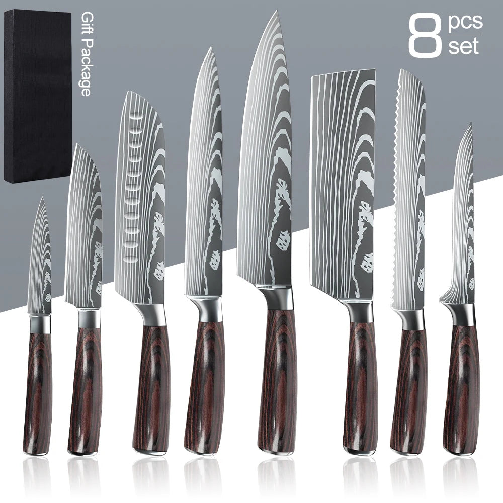 Chef Knife Set Japanese Damascus Steel Kitchen Knives Professional 1-10PCS