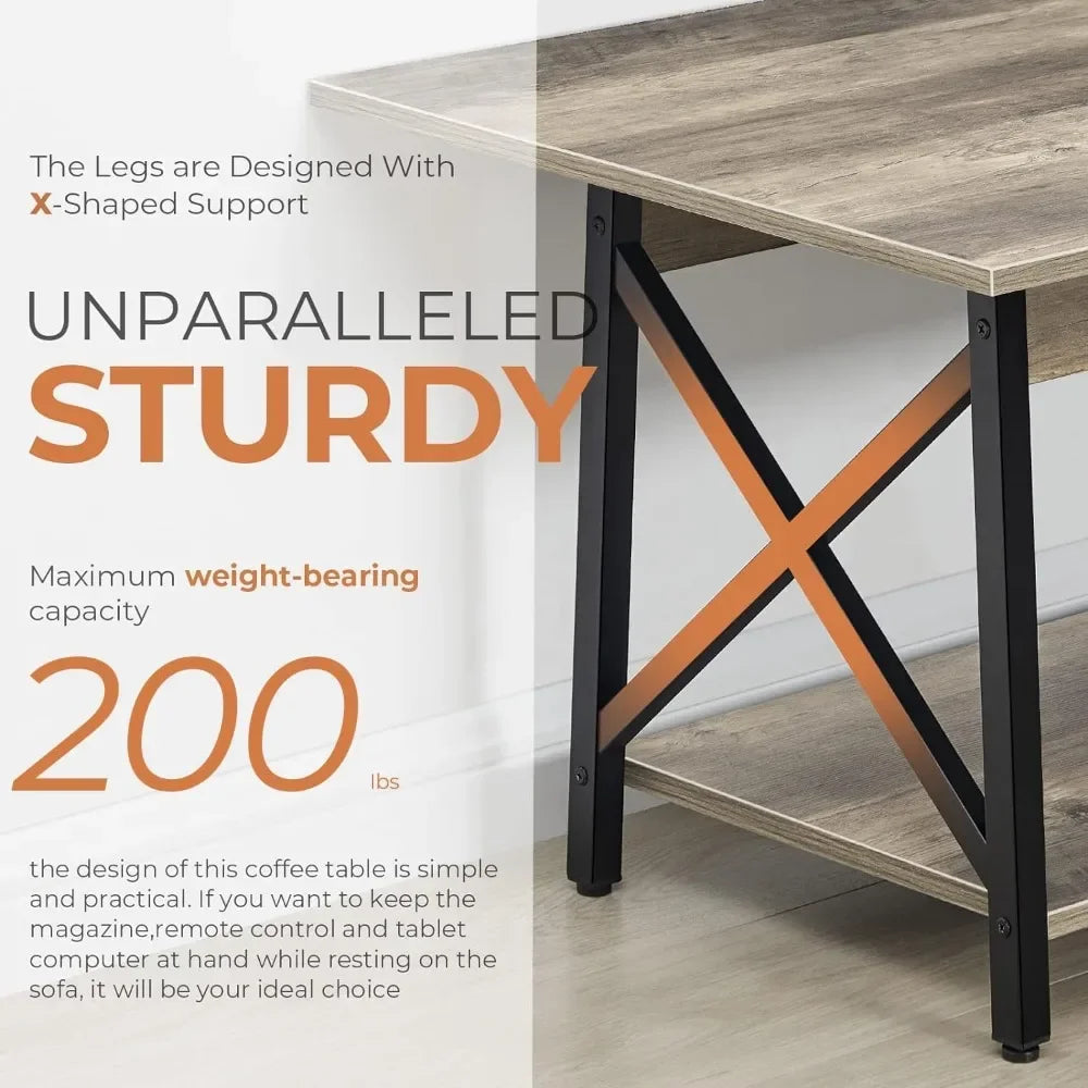 Coffee Table with Storage Modern 39 Inch Farmhouse Living Room Table