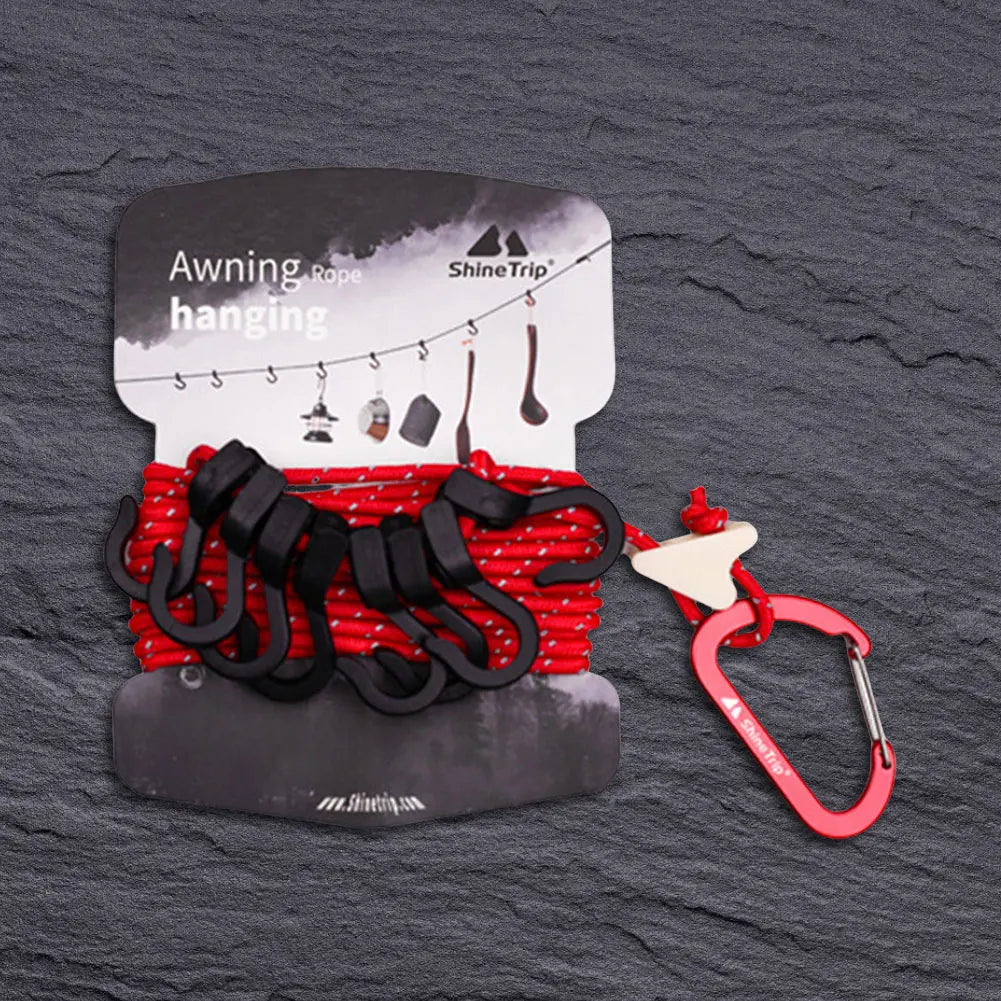 Camping Hanging Rope with 8 Hooks Adjustable Storage Strap for Outdoors