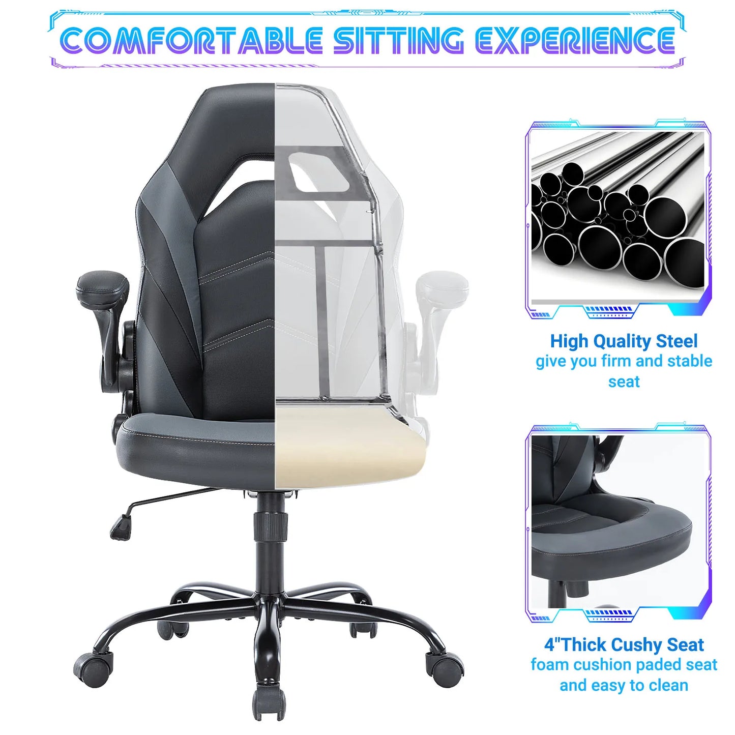 Ljustra Ergonomic Gaming Desk Chair PU Leather Adjustable Armrest