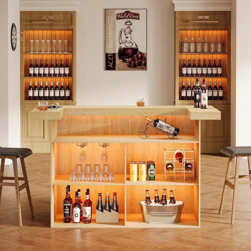 4-Tier Bar Table Large Modern Home Bar Cabinet with Wine Glass Holder