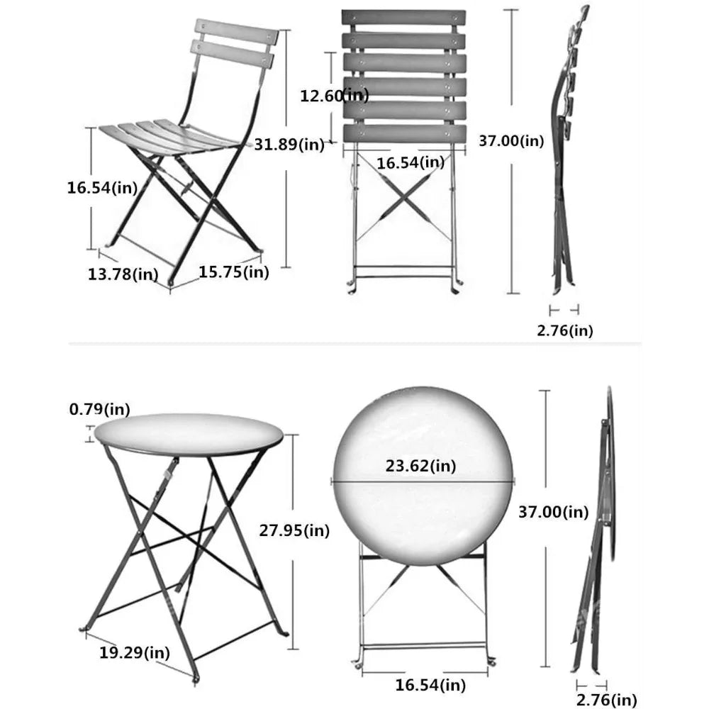 Ljustra 3-Piece Bistro Set Folding Outdoor Furniture Portable Steel Frame