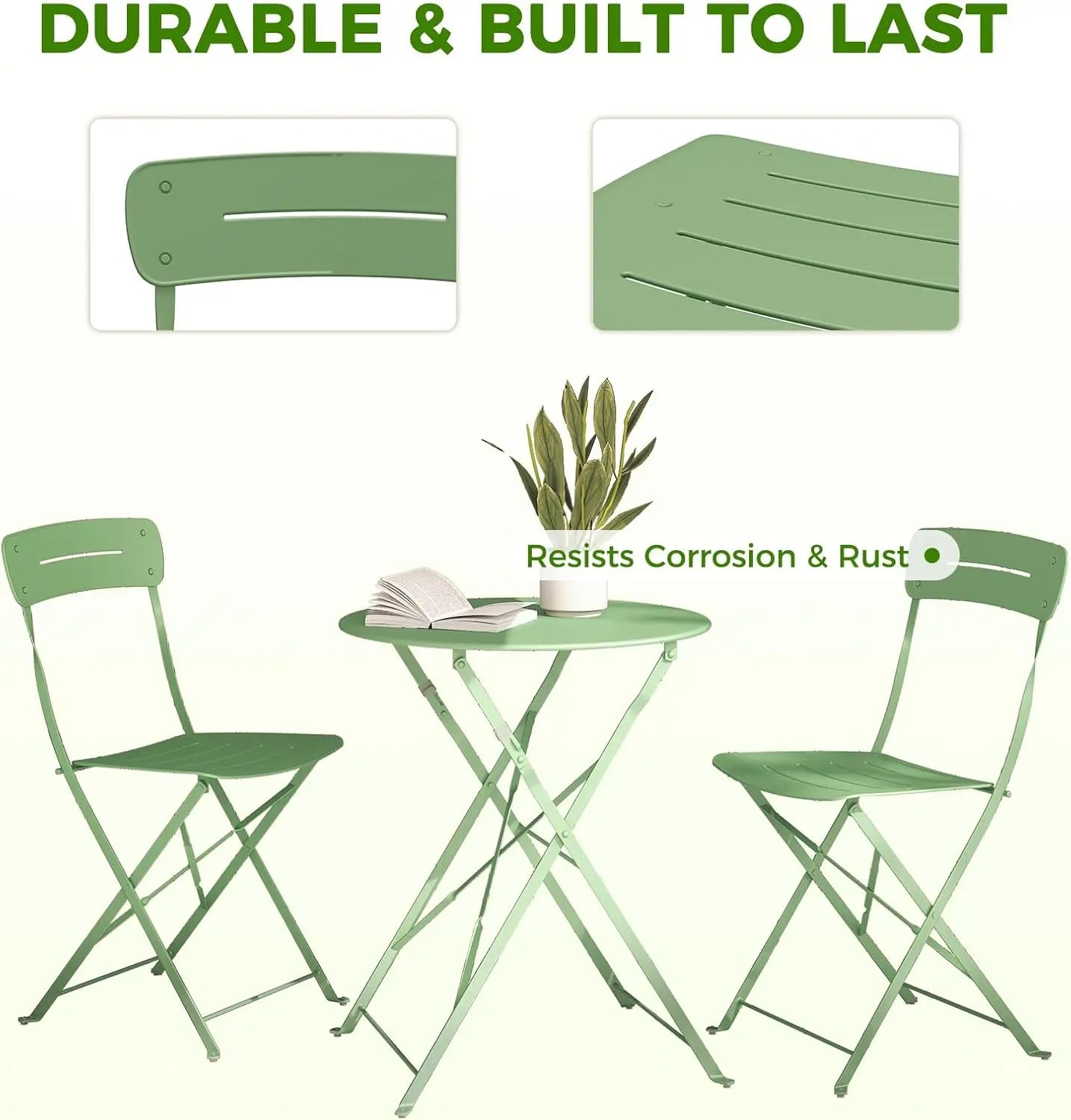 Ljustra Patio Bistro Set 3-Piece Folding Outdoor Furniture Garden Table