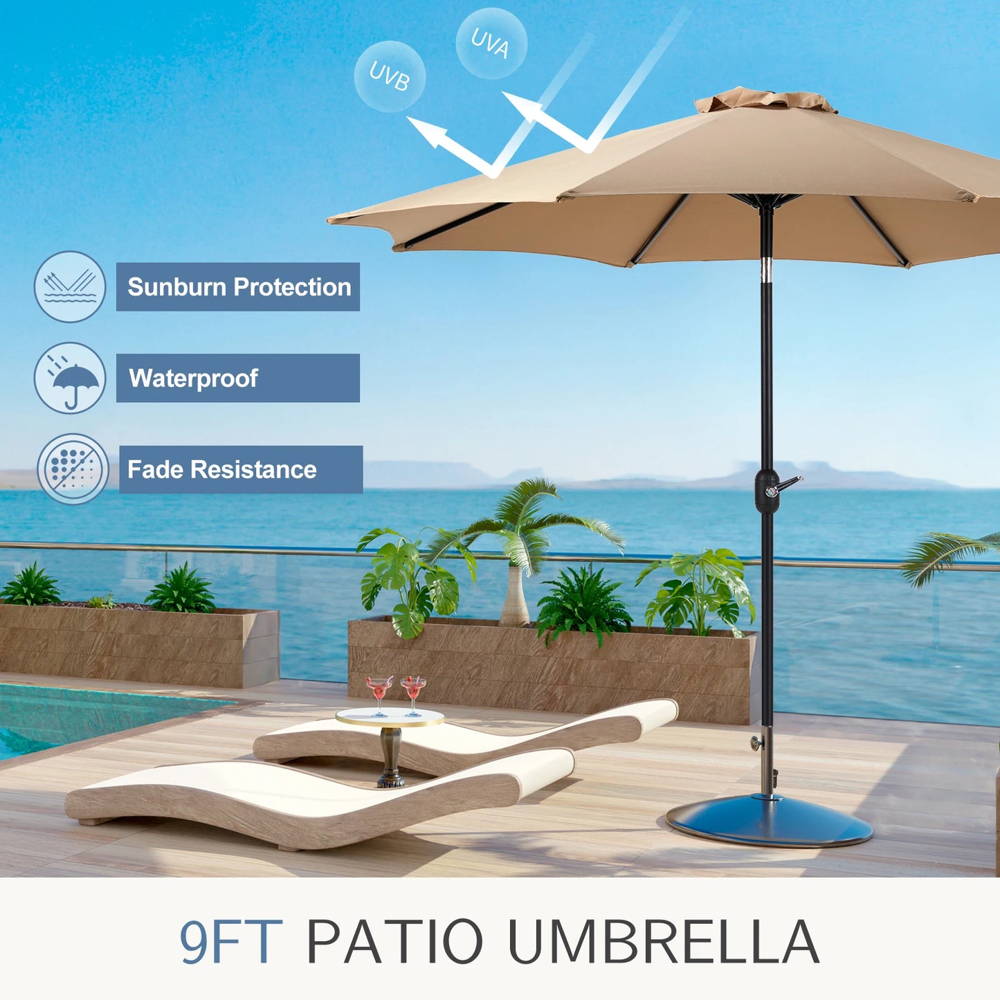Ljustra Outdoor Patio Umbrella UV Protection Garden Umbrella for Pool