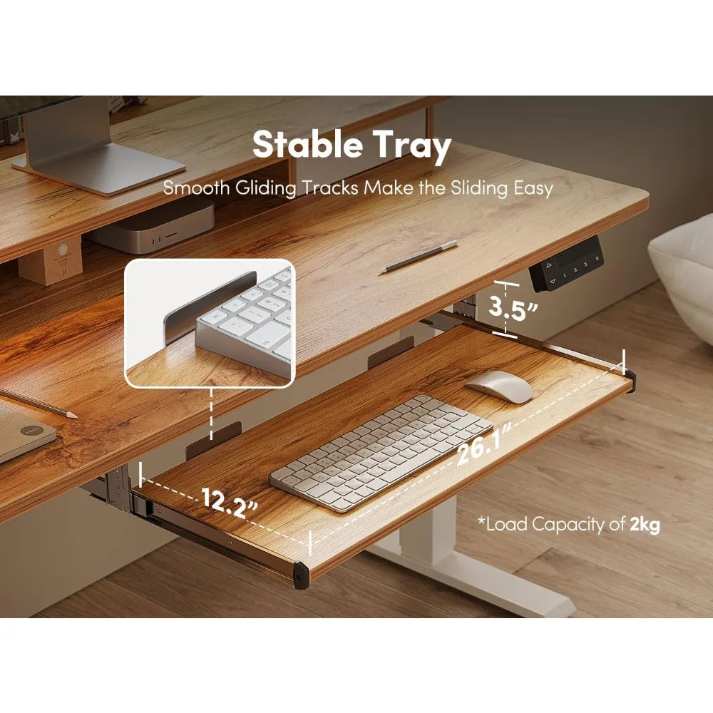 Adjustable Standing Desk with Drawers Keyboard Tray Storage Shelf