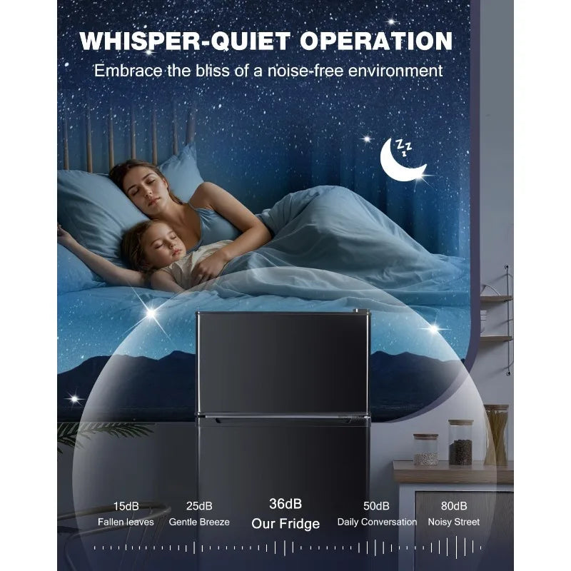 Ljustra Double Door Mini Refrigerator with Freezer 4.5 Cu.Ft Adjustable Temp