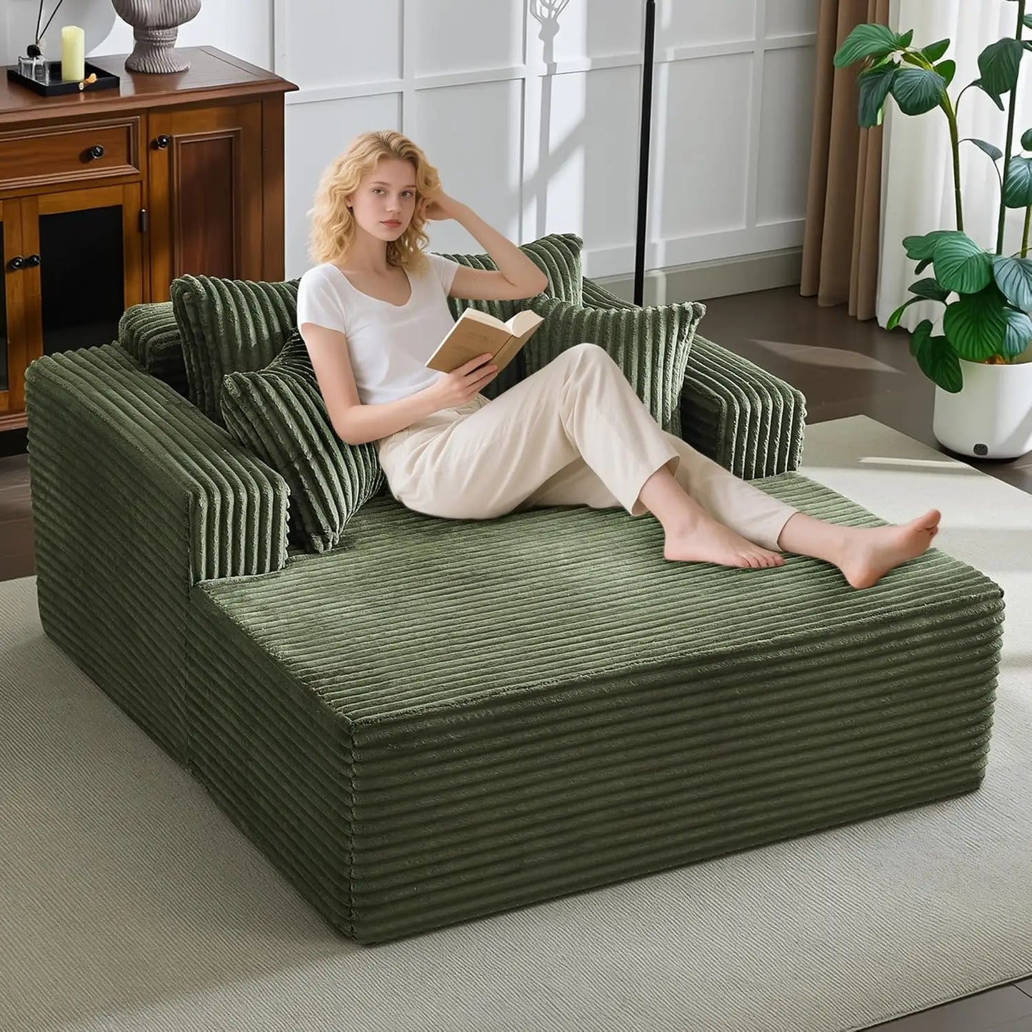 61 Inch Oversized Chaise Lounge Chair Indoor Sofa Bed with Pillows