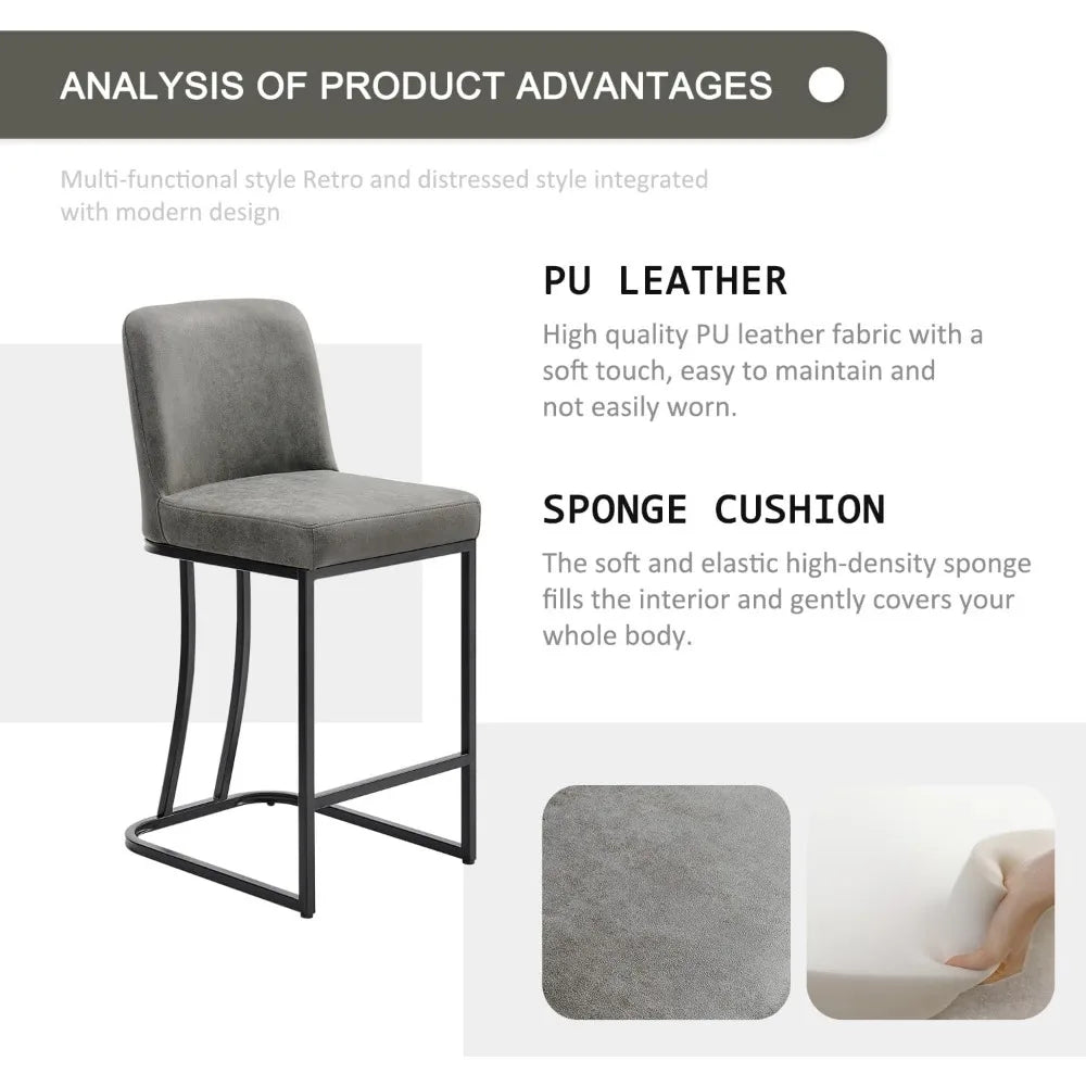 Bar Stools Set of 2 Modern Kitchen Counter Height Leather Bar Chairs