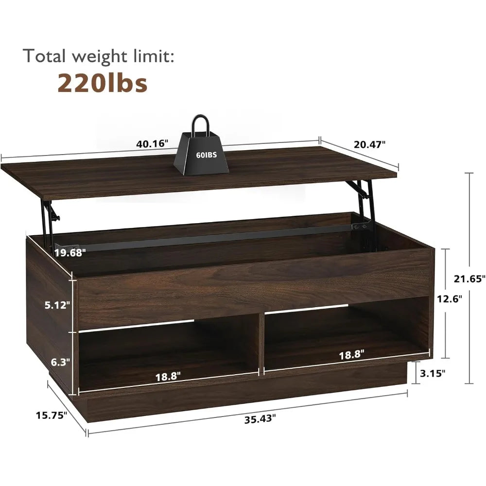 Lift Top Coffee Table with Storage Adjustable LED Modern Table