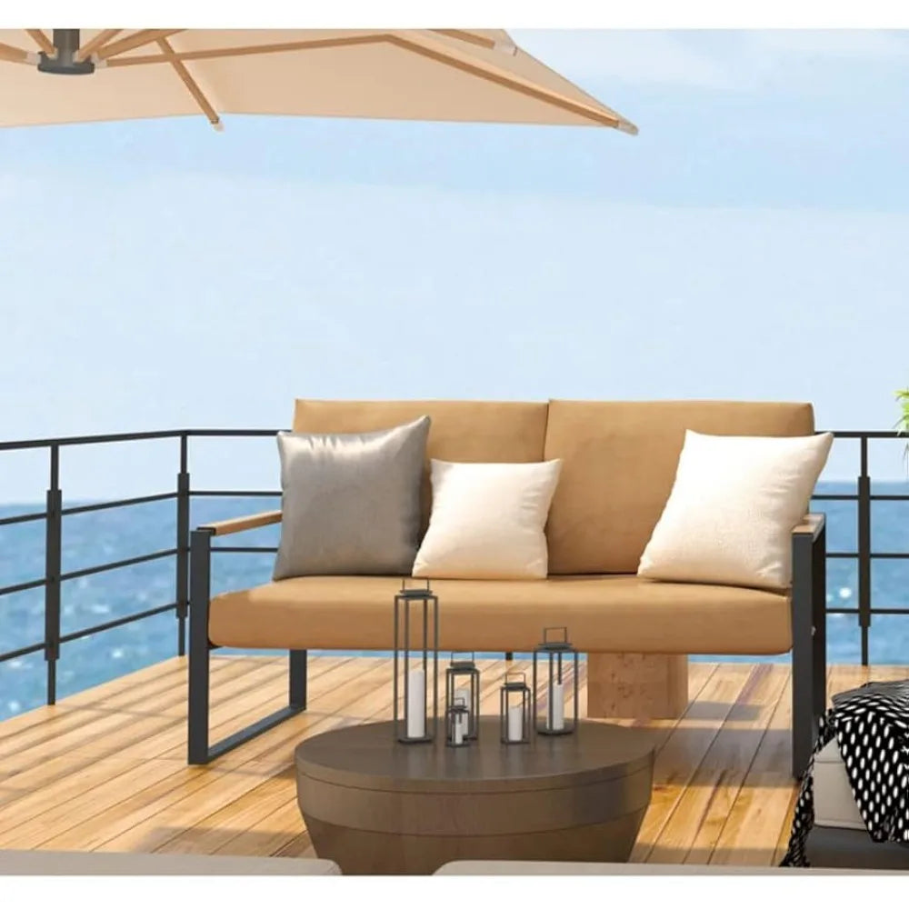 Ljustra Faux Leather Loveseat Sofa Mid-Century Modern 2 Seat Couch