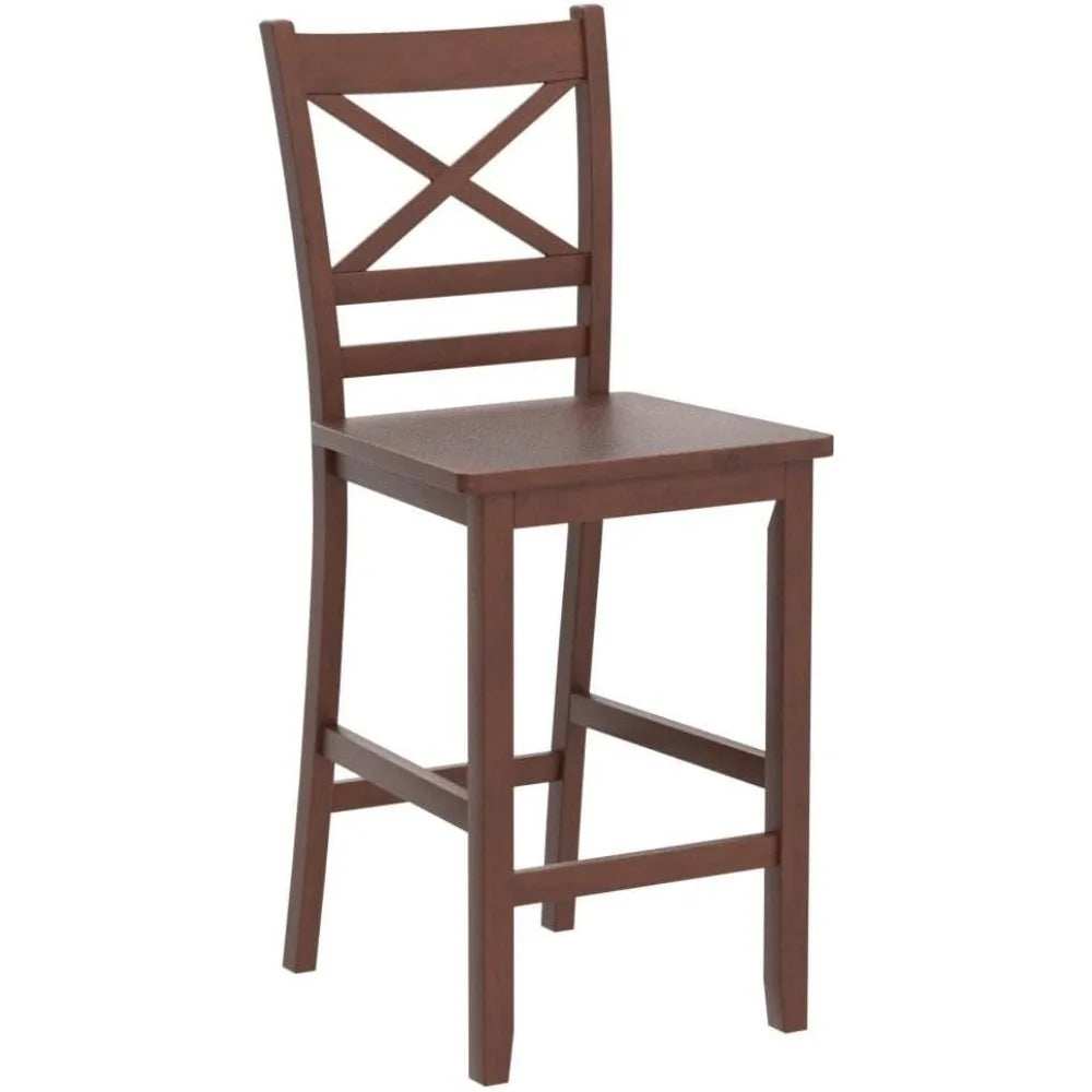 Bar Stools Set of 2 Antique Kitchen Counter Height Chairs Rubberwood