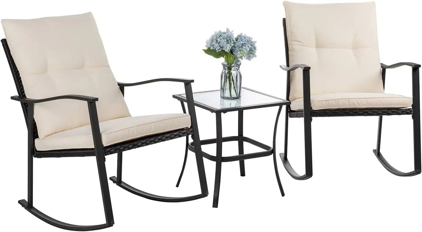 Ljustra 3 Piece Outdoor Rocking Bistro Set Patio Furniture Chairs