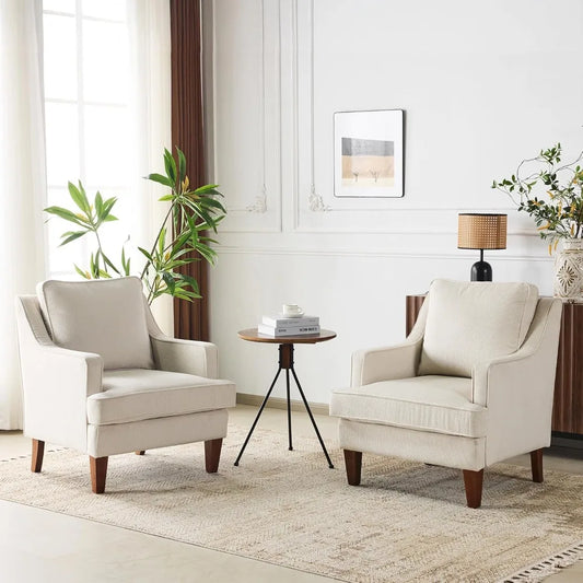 Mid Century Accent Chairs Set of 2 Upholstered Armchair Living Room