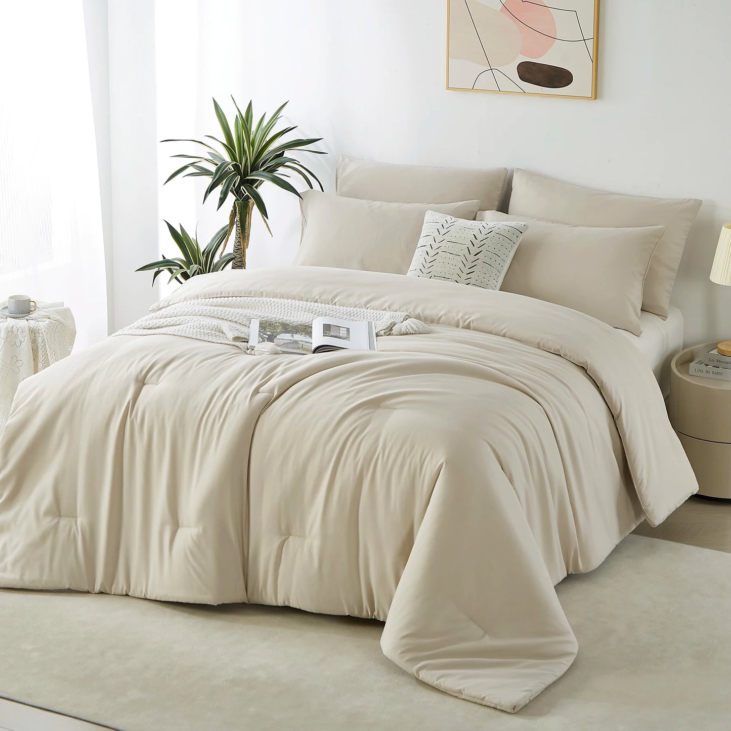 Ljustra 3PCS Solid Color Comforter Set Soft Breathable Bedding All Seasons