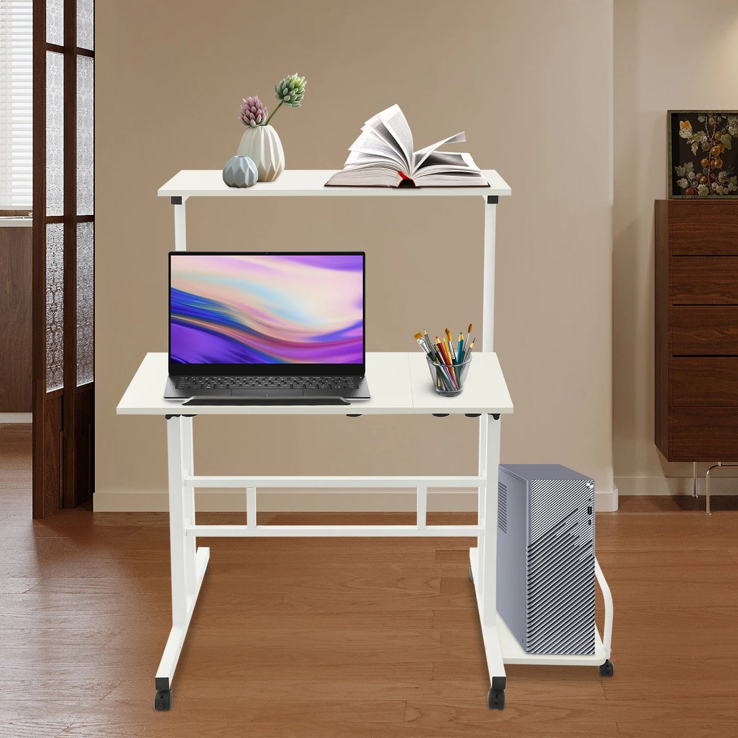 Multi Functional Foldable Desk Adjustable Computer Table with Wheels