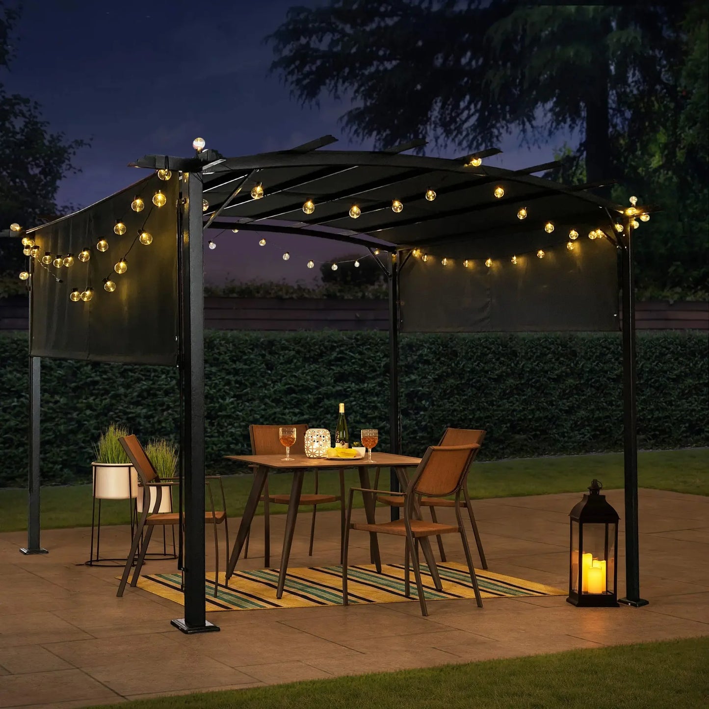 Outdoor Pergola Gazebo 12x9 Ft Retractable Shade Steel Frame Garden
