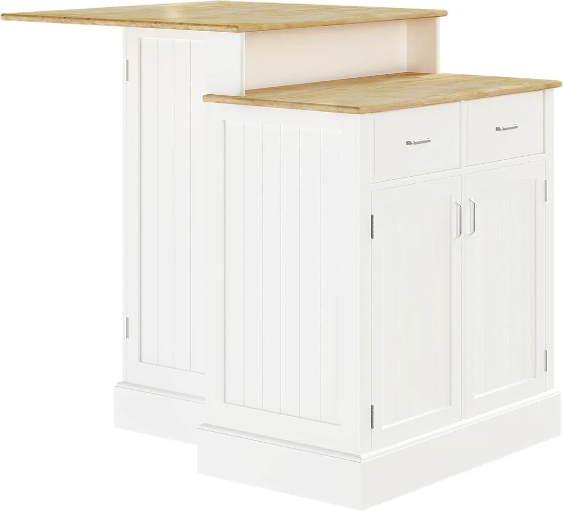 Kitchen Island Storage Cabinet with Adjustable Shelves Rubber Wood Top