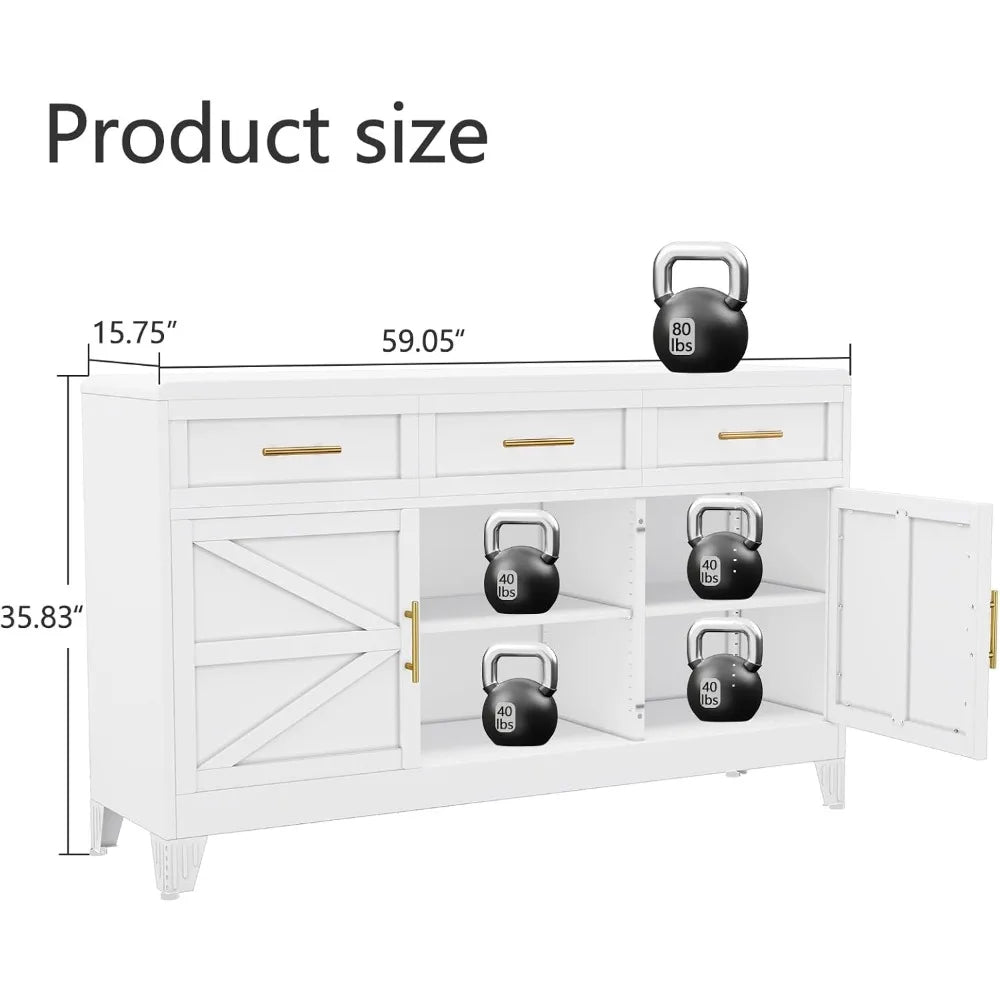 Stylish Metal Buffet Cabinet Coffee Bar 2 Doors 3 Drawers Wine Storage