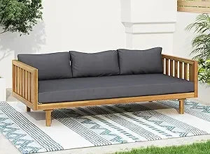 Outdoor 3 Seater Daybed Acacia Wood Patio Garden Couch with Cushions