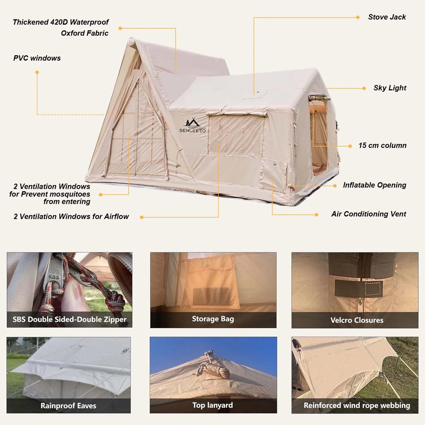 Large Inflatable Tent for 8-10 Person Instant Setup Waterproof Cabin